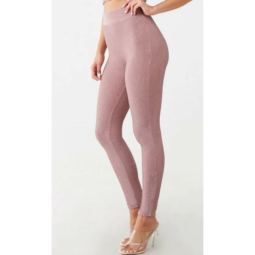 Metallic Ribbed Leggings